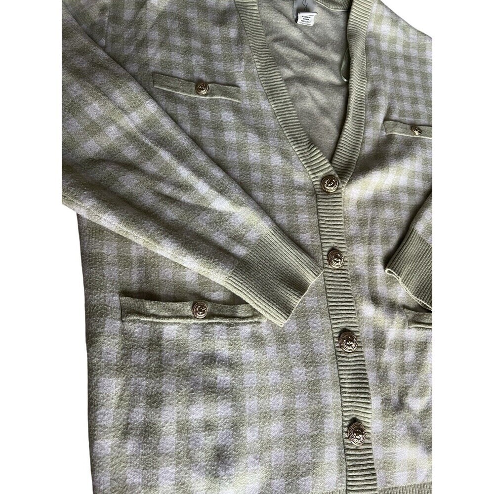 Joie Light Green Gingham Sweater with Gold Buttons Size M Cottagecore Coquette - Picture 2 of 6